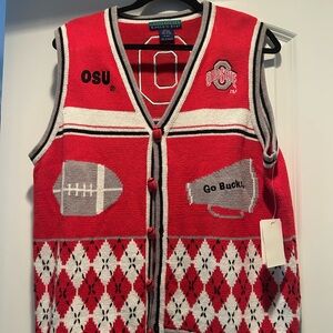 Vintage Ohio State Buckeyes Collegiate Football Button Knit Cardigan Vest. NWT
